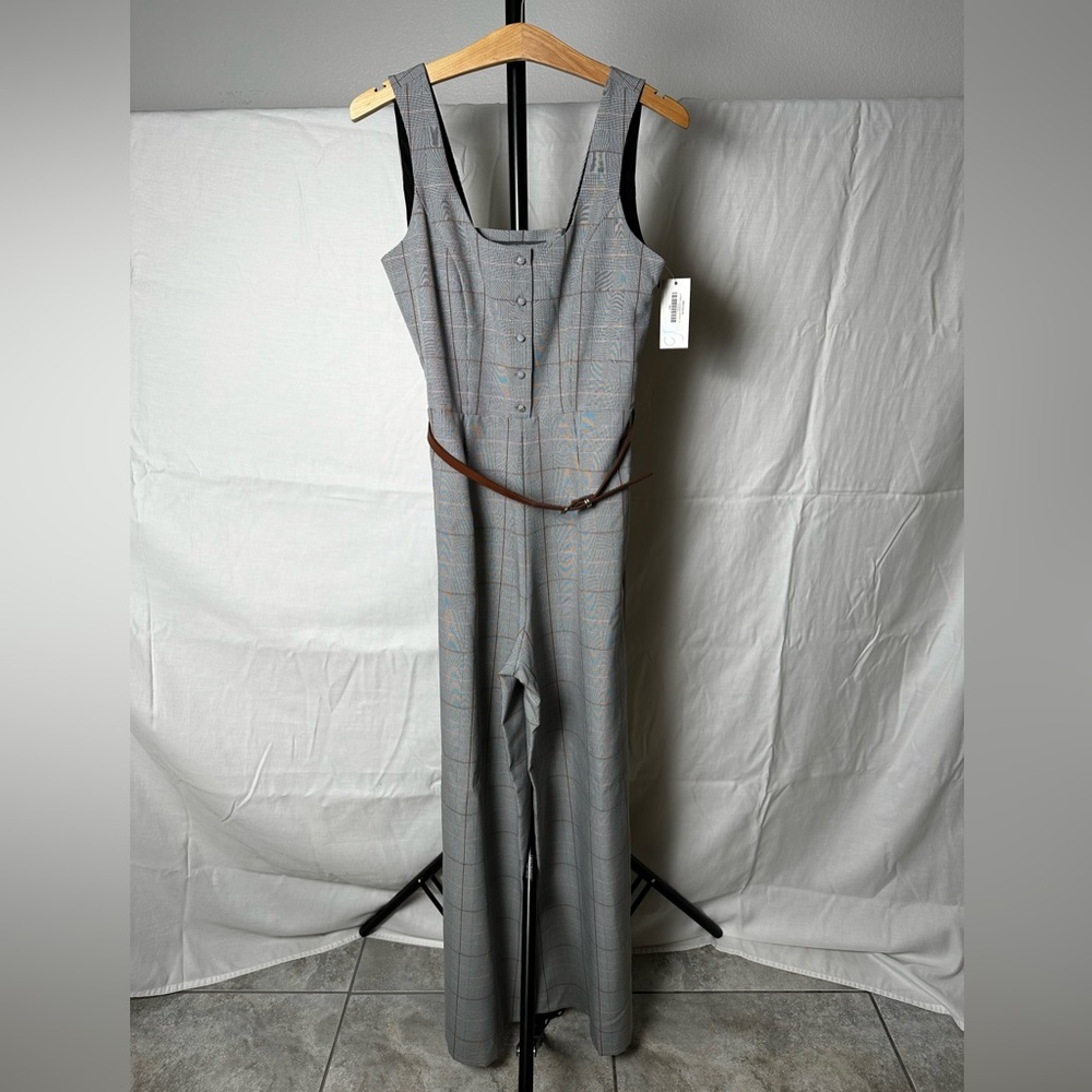 Julia Jordan Plaid Belted Jumpsuit NWT
